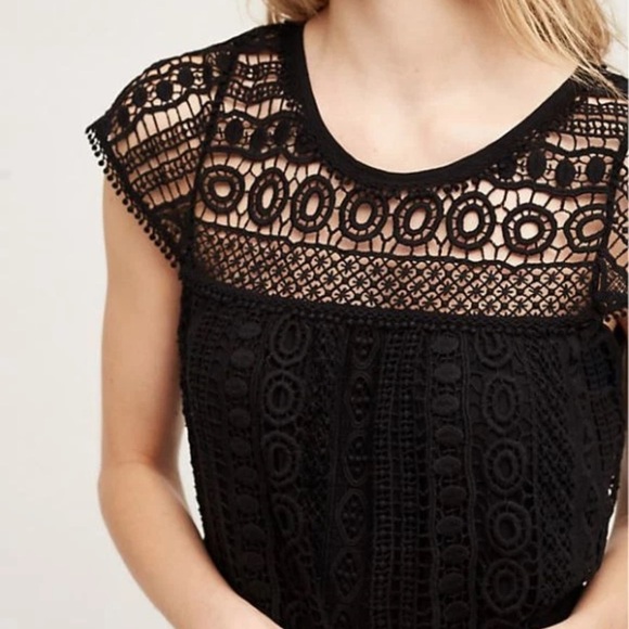 Anthropologie Maeve Ruby Black Crochet Elegant Black Mini Dress Size S Small - Picture 4 of 11